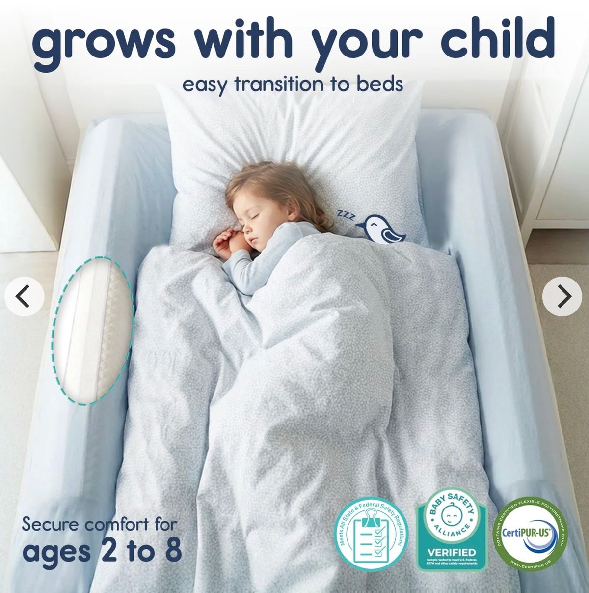 Hiccapop inflatable toddler bed bumpers under a fitted sheet
